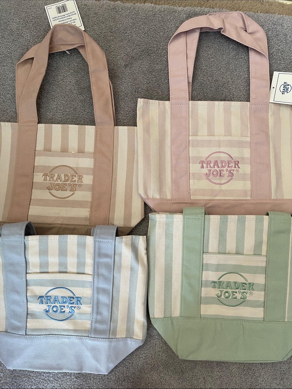 Trader Joe’s striped mini canvas tote bags (4 total)